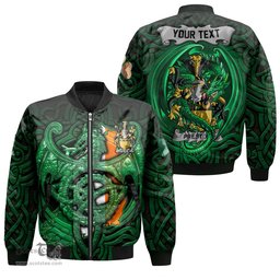 ScotsTee Shop Irish Preston Coat of Arms Irish Jacket Family Crest Green Dragon Of Ireland Bomber Jacket