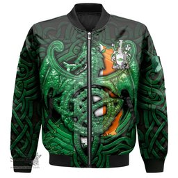 ScotsTee Shop Irish Rossiter Coat of Arms Irish Jacket Family Crest Green Dragon Of Ireland Bomber Jacket