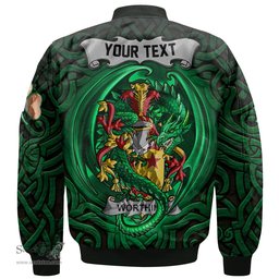 ScotsTee Shop Irish Worthing Coat of Arms Irish Jacket Family Crest Green Dragon Of Ireland Bomber Jacket