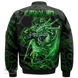 ScotsTee Shop Irish Carolan Coat of Arms Irish Jacket Family Crest Celtic Cross And Dragon Bomber Jacket