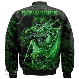 ScotsTee Shop Irish Burrowes Coat of Arms Irish Jacket Family Crest Celtic Cross And Dragon Bomber Jacket