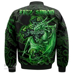 ScotsTee Shop Irish Fitz Simon Coat of Arms Irish Jacket Family Crest Celtic Cross And Dragon Bomber Jacket