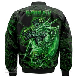 ScotsTee Shop Irish Hamley Coat of Arms Irish Jacket Family Crest Celtic Cross And Dragon Bomber Jacket