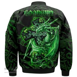 ScotsTee Shop Irish Goodwin Coat of Arms Irish Jacket Family Crest Celtic Cross And Dragon Bomber Jacket