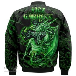 ScotsTee Shop Irish Fitz Garrett Coat of Arms Irish Jacket Family Crest Celtic Cross And Dragon Bomber Jacket