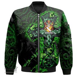 ScotsTee Shop Irish Fitz Nicol Coat of Arms Irish Jacket Family Crest Celtic Cross And Dragon Bomber Jacket