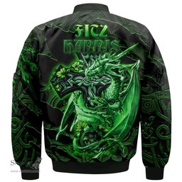 ScotsTee Shop Irish Fitz Harris Coat of Arms Irish Jacket Family Crest Celtic Cross And Dragon Bomber Jacket