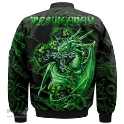 ScotsTee Shop Irish McSweeney Coat of Arms Irish Jacket Family Crest Celtic Cross And Dragon Bomber Jacket