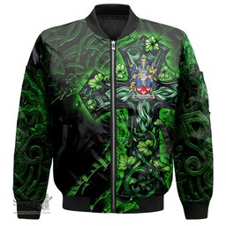 ScotsTee Shop Irish McLoughlin or Loughlin Coat of Arms Irish Jacket Family Crest Celtic Cross And Dragon Bomber Jacket