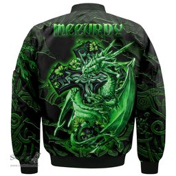 ScotsTee Shop Irish McCurdy or Curdy Coat of Arms Irish Jacket Family Crest Celtic Cross And Dragon Bomber Jacket