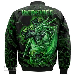 ScotsTee Shop Irish McDevitt Coat of Arms Irish Jacket Family Crest Celtic Cross And Dragon Bomber Jacket