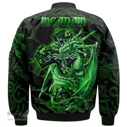 ScotsTee Shop Irish McAdam Coat of Arms Irish Jacket Family Crest Celtic Cross And Dragon Bomber Jacket