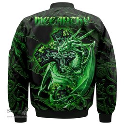 ScotsTee Shop Irish McCarthy Coat of Arms Irish Jacket Family Crest Celtic Cross And Dragon Bomber Jacket