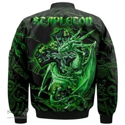 ScotsTee Shop Irish Stapleton Coat of Arms Irish Jacket Family Crest Celtic Cross And Dragon Bomber Jacket