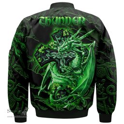 ScotsTee Shop Irish Thunder Coat of Arms Irish Jacket Family Crest Celtic Cross And Dragon Bomber Jacket