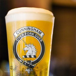 ScotsTee Shop Scottish Cunningham Dress Blue Dancers Clan Crest Scottish Beer Glass