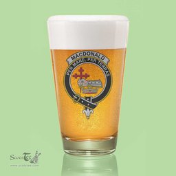 ScotsTee Shop Scottish MacDonald Lord of the Isles Hunting Clan Crest Scottish Beer Glass