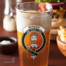 ScotsTee Shop Scottish Menzies Black & White Modern Clan Crest Scottish Beer Glass