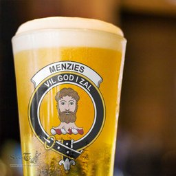 ScotsTee Shop Scottish Menzies Black & White Modern Clan Crest Scottish Beer Glass