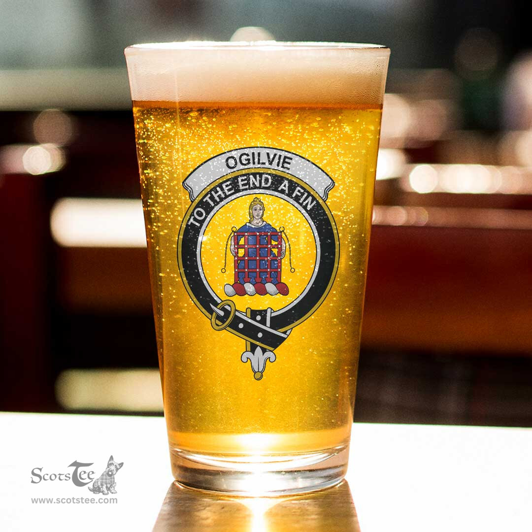 ScotsTee Shop Scottish Ogilvie Hunting Modern Clan Crest Scottish Beer Glass