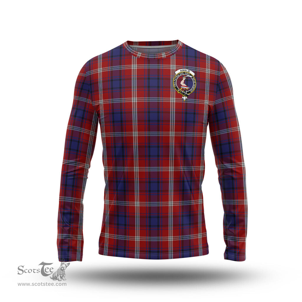 ScotsTee Shop Scottish Ainslie Clan Crest Tartan Long Sleeve T Shirt