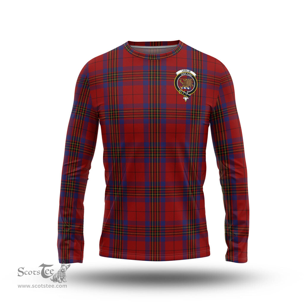 ScotsTee Shop Scottish Leslie Red Clan Crest Tartan Long Sleeve T Shirt