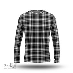 ScotsTee Shop Scottish Menzies Black and White Clan Tartan Long Sleeve T Shirt