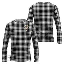 ScotsTee Shop Scottish Menzies Black and White Clan Crest Tartan Long Sleeve T Shirt