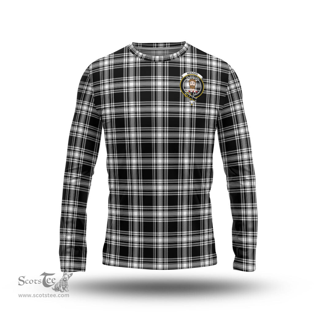 ScotsTee Shop Scottish Menzies Black and White Clan Crest Tartan Long Sleeve T Shirt