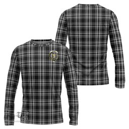 ScotsTee Shop Scottish Stewart Black and White Clan Crest Tartan Long Sleeve T Shirt