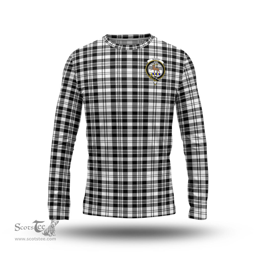 ScotsTee Shop Scottish Scott Black White Clan Crest Tartan Long Sleeve T Shirt