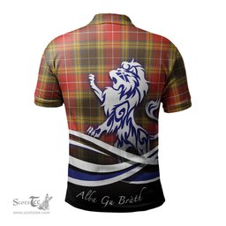 ScotsTee Shop Scottish Buchanan Old Set Weathered Clan Crest Tartan Polo Shirt Alba Gu Brath Regal Lion Emblem