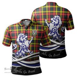 ScotsTee Shop Scottish Buchanan Modern Clan Crest Tartan Polo Shirt Alba Gu Brath Regal Lion Emblem