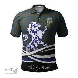 ScotsTee Shop Scottish Buchanan Hunting Clan Crest Tartan Polo Shirt Alba Gu Brath Regal Lion Emblem