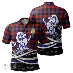 ScotsTee Shop Scottish Broun Modern Clan Crest Tartan Polo Shirt Alba Gu Brath Regal Lion Emblem