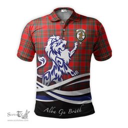 ScotsTee Shop Scottish Binning Clan Crest Tartan Polo Shirt Alba Gu Brath Regal Lion Emblem