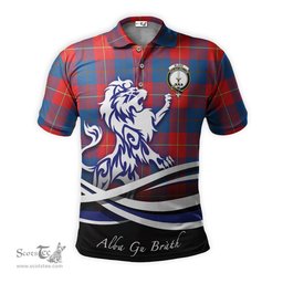 ScotsTee Shop Scottish Blane Clan Crest Tartan Polo Shirt Alba Gu Brath Regal Lion Emblem
