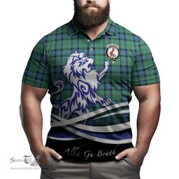 ScotsTee Shop Scottish Armstrong Ancient Clan Crest Tartan Polo Shirt Alba Gu Brath Regal Lion Emblem