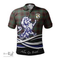 ScotsTee Shop Scottish Buchan Ancient Clan Crest Tartan Polo Shirt Alba Gu Brath Regal Lion Emblem