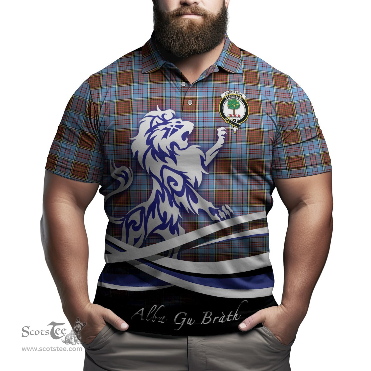 ScotsTee Shop Scottish Anderson Modern Clan Crest Tartan Polo Shirt Alba Gu Brath Regal Lion Emblem