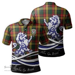 ScotsTee Shop Scottish Buchanan Clan Crest Tartan Polo Shirt Alba Gu Brath Regal Lion Emblem