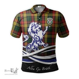ScotsTee Shop Scottish Buchanan Clan Crest Tartan Polo Shirt Alba Gu Brath Regal Lion Emblem
