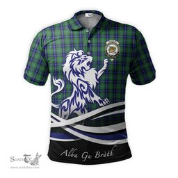 ScotsTee Shop Scottish Douglas Clan Crest Tartan Polo Shirt Alba Gu Brath Regal Lion Emblem