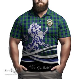 ScotsTee Shop Scottish Douglas Clan Crest Tartan Polo Shirt Alba Gu Brath Regal Lion Emblem