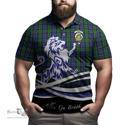 ScotsTee Shop Scottish Dundas Clan Crest Tartan Polo Shirt Alba Gu Brath Regal Lion Emblem