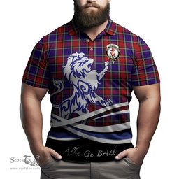ScotsTee Shop Scottish Clark Red Clan Crest Tartan Polo Shirt Alba Gu Brath Regal Lion Emblem