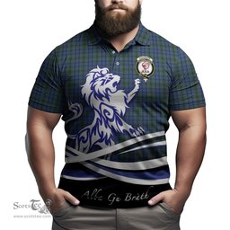 ScotsTee Shop Scottish Cockburn Blue Clan Crest Tartan Polo Shirt Alba Gu Brath Regal Lion Emblem