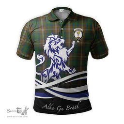ScotsTee Shop Scottish Chisholm Hunting Clan Crest Tartan Polo Shirt Alba Gu Brath Regal Lion Emblem
