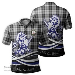 ScotsTee Shop Scottish Erskine Black and White Clan Crest Tartan Polo Shirt Alba Gu Brath Regal Lion Emblem