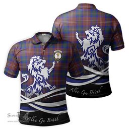 ScotsTee Shop Scottish Chisholm Hunting Modern Clan Crest Tartan Polo Shirt Alba Gu Brath Regal Lion Emblem